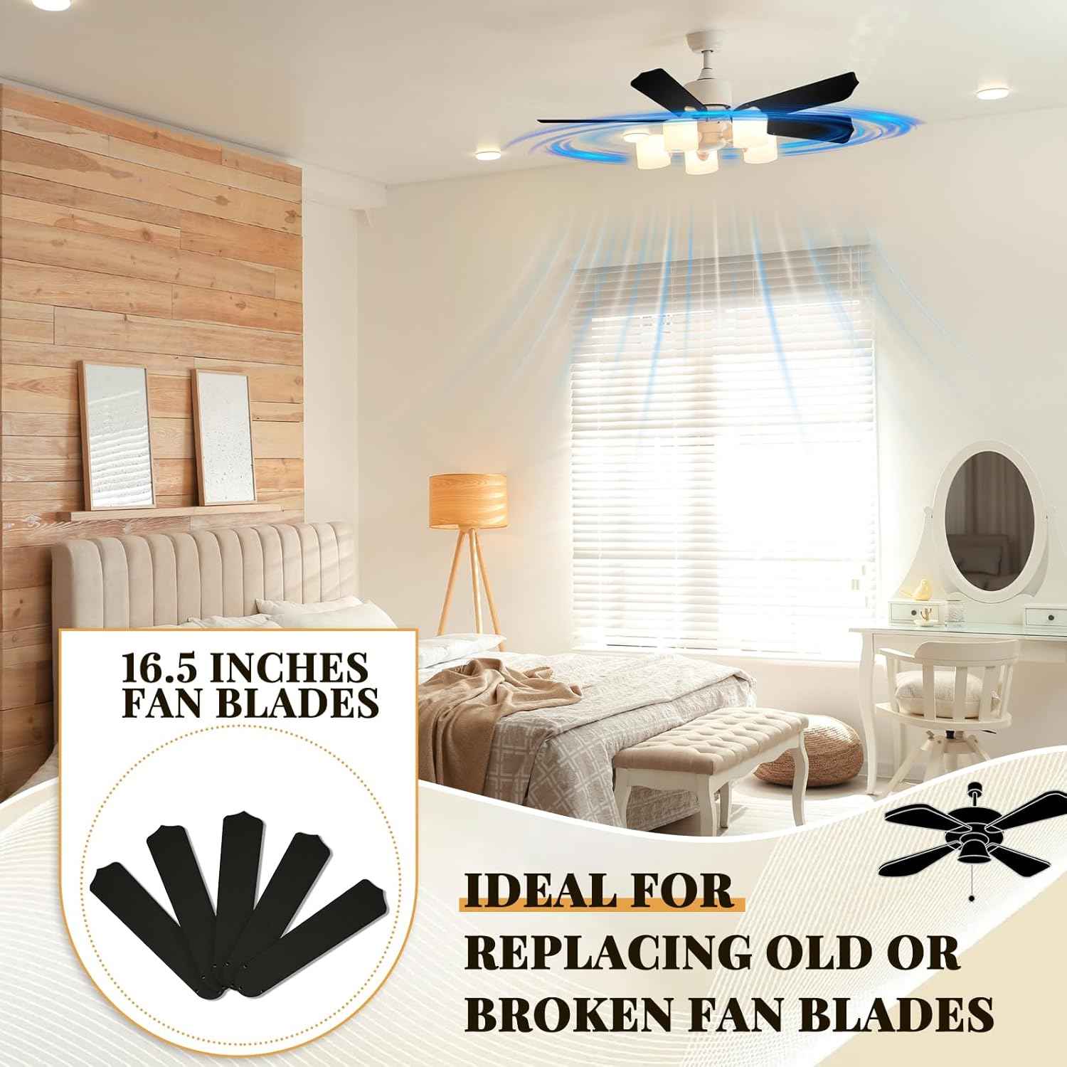 42-Inch Waterproof Replacement Fan Blades - 5 Pcs for Indoor/Outdoor Ceiling Fans