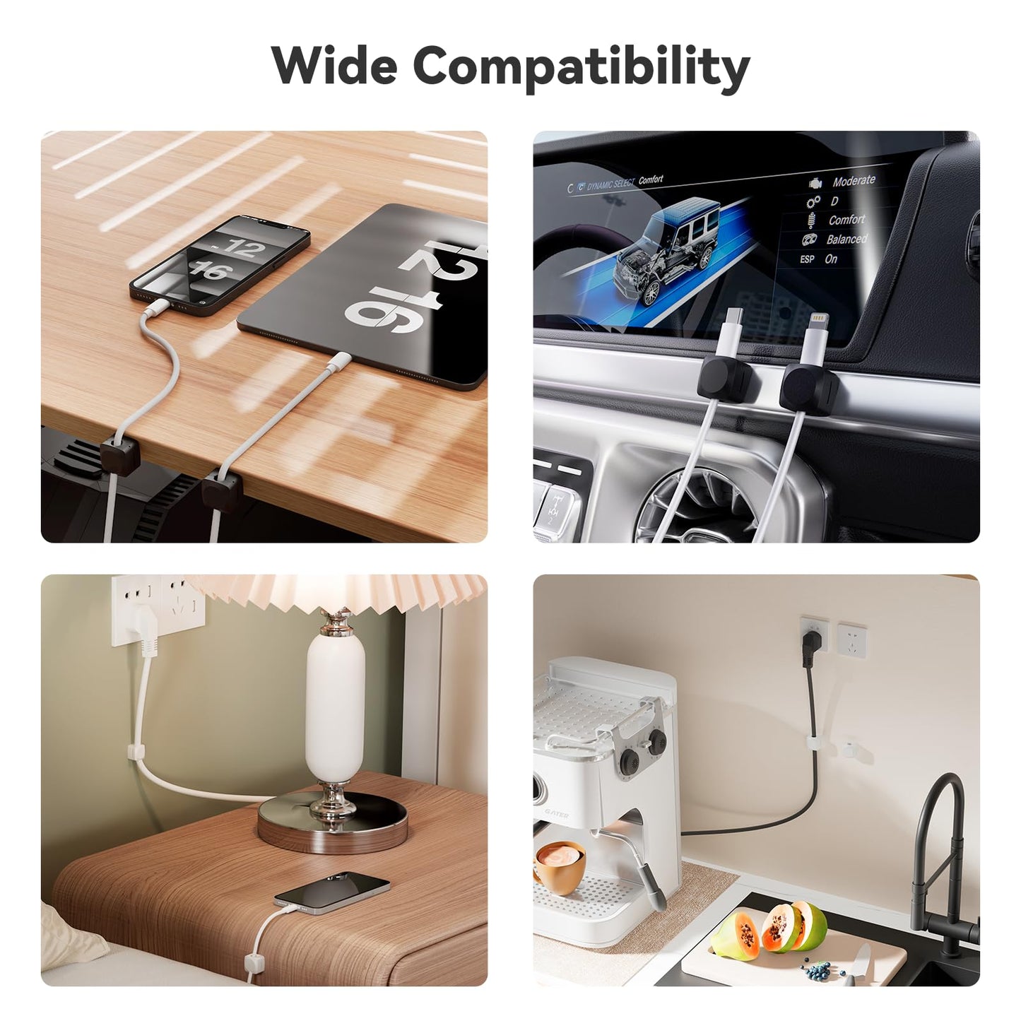 Rotatable Cord Organizer, Enhanced Spring Cable Clips, Strong Adhesive Cable Management, Desk Cord Holder for Nightstand, Office Accessories and Car (8*White)