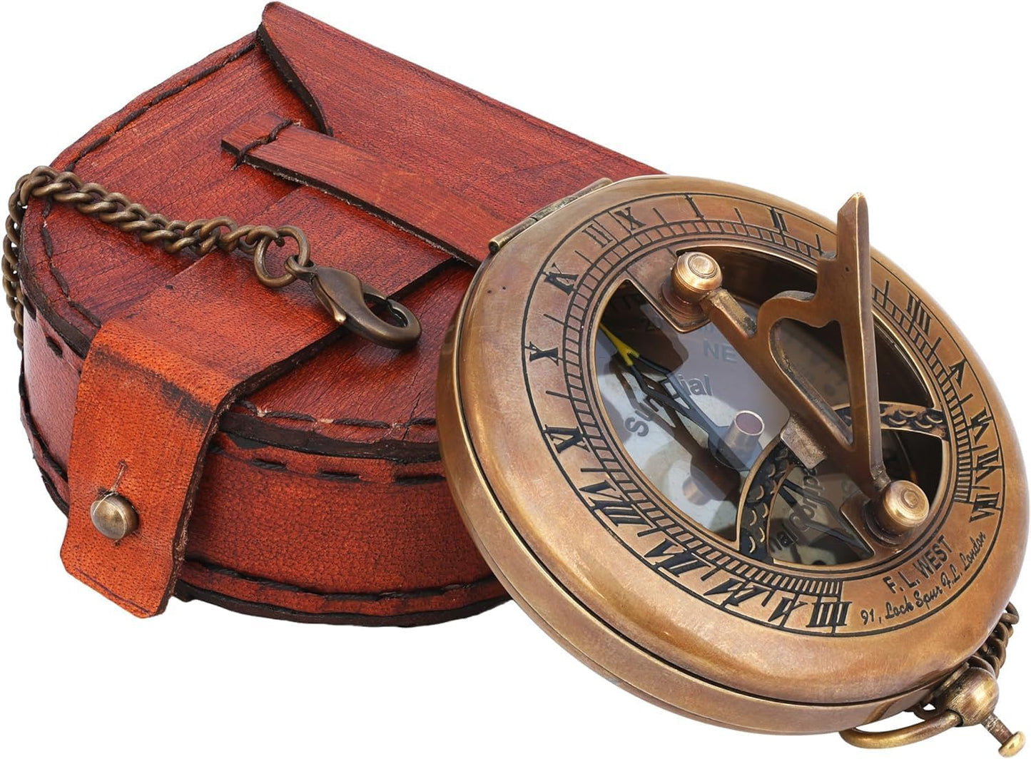 Sundial Clock Engraved Brass Pocket Portable Compass Gifts for Men, Him, Son, Husband, Grandson, Boys | Engravable Antique Gift Compasses for Graduation, Baptism,