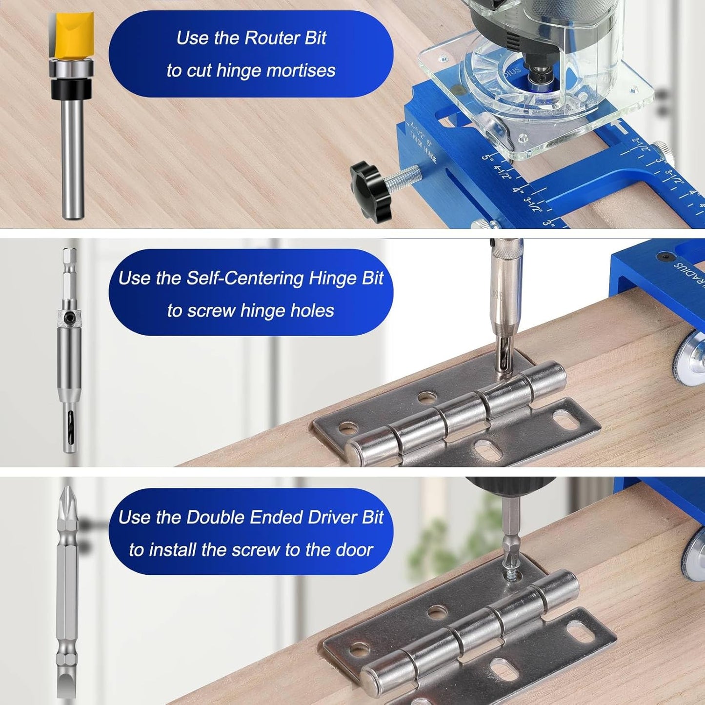 Aluminum Door Hinge Jig Template Kit for Router - Adjustable Mortise Tool for 2.5" to 5" Hinges