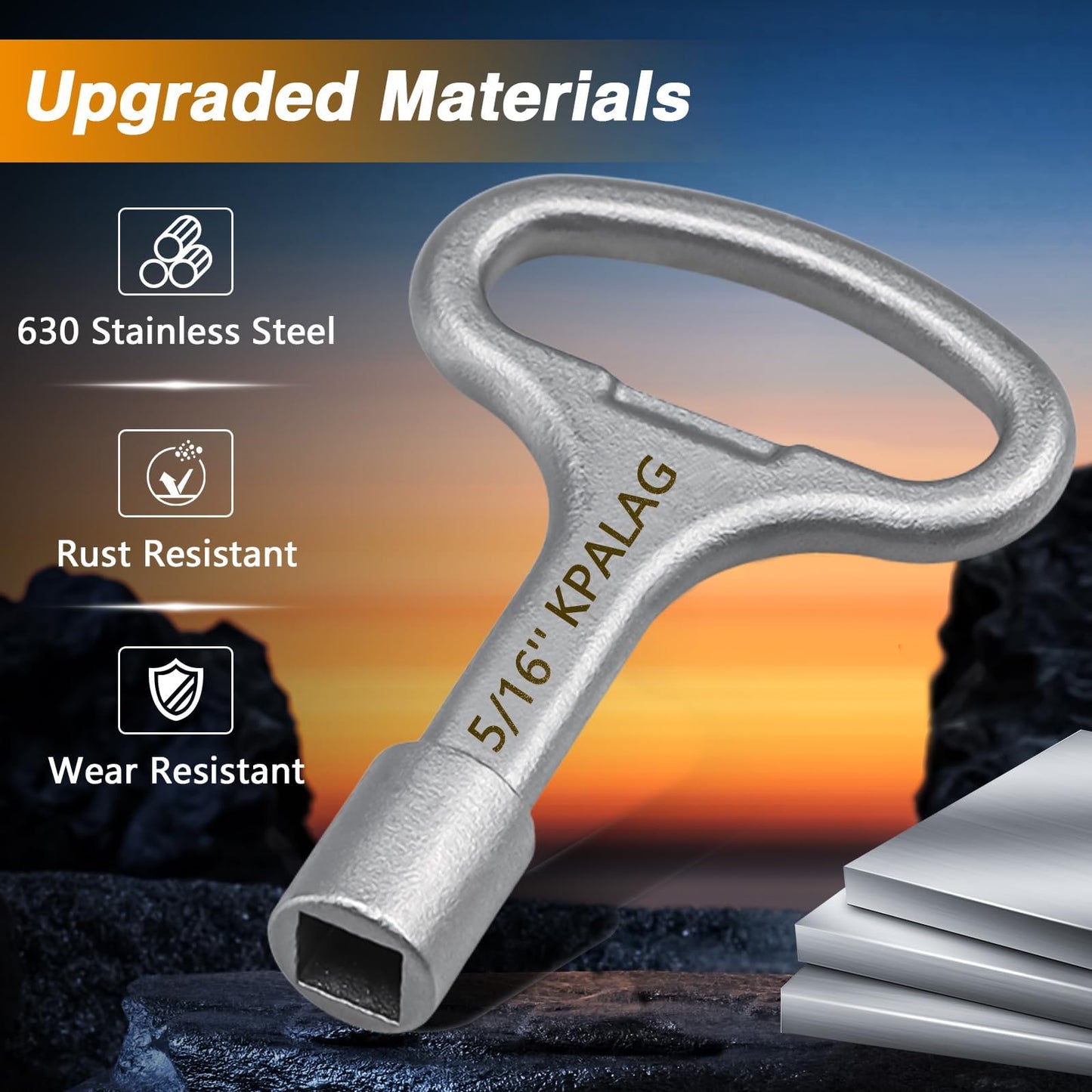 KPALAG Upgraded Stainless Steel 5/16'' Square Hydrant Key, Sillcock Water Key, Shut Off tool for Wall Hydrant Water Spigot and Outdoor Hose Faucet Valve, Replace# 80132