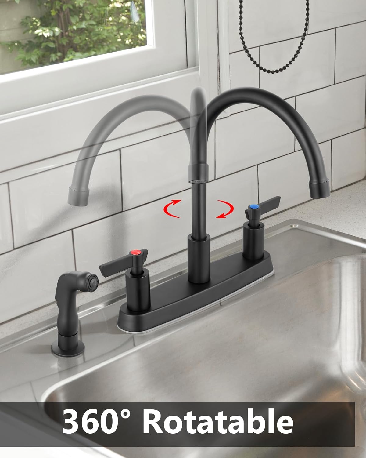 Brushed Nickel Kitchen Faucet with Sprayer - 2 Handle 8-Inch Centerset 3 Hole