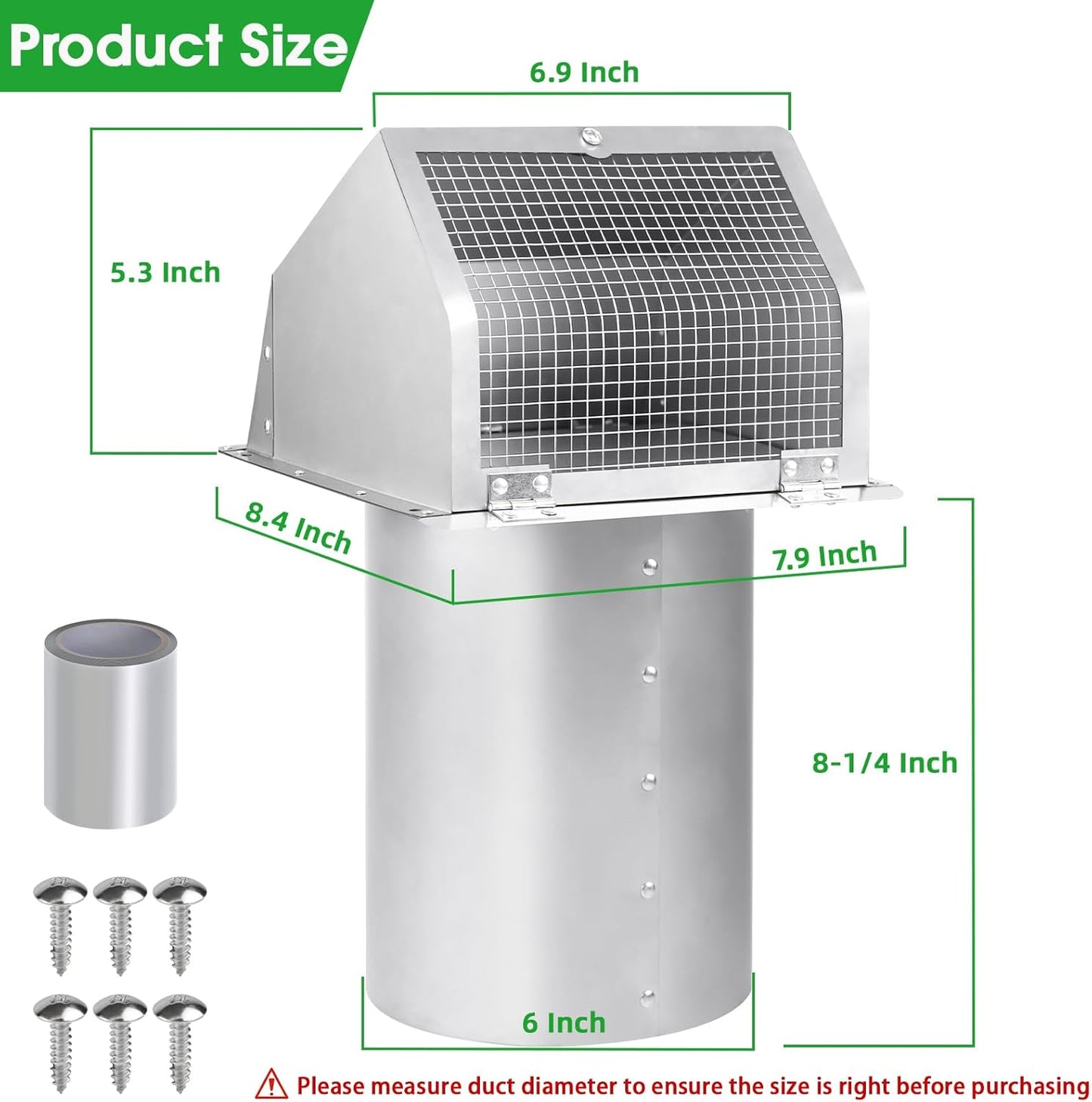 5-Inch Exterior Dryer Vent Cover with Screen & Damper - Galvanized Steel, Black