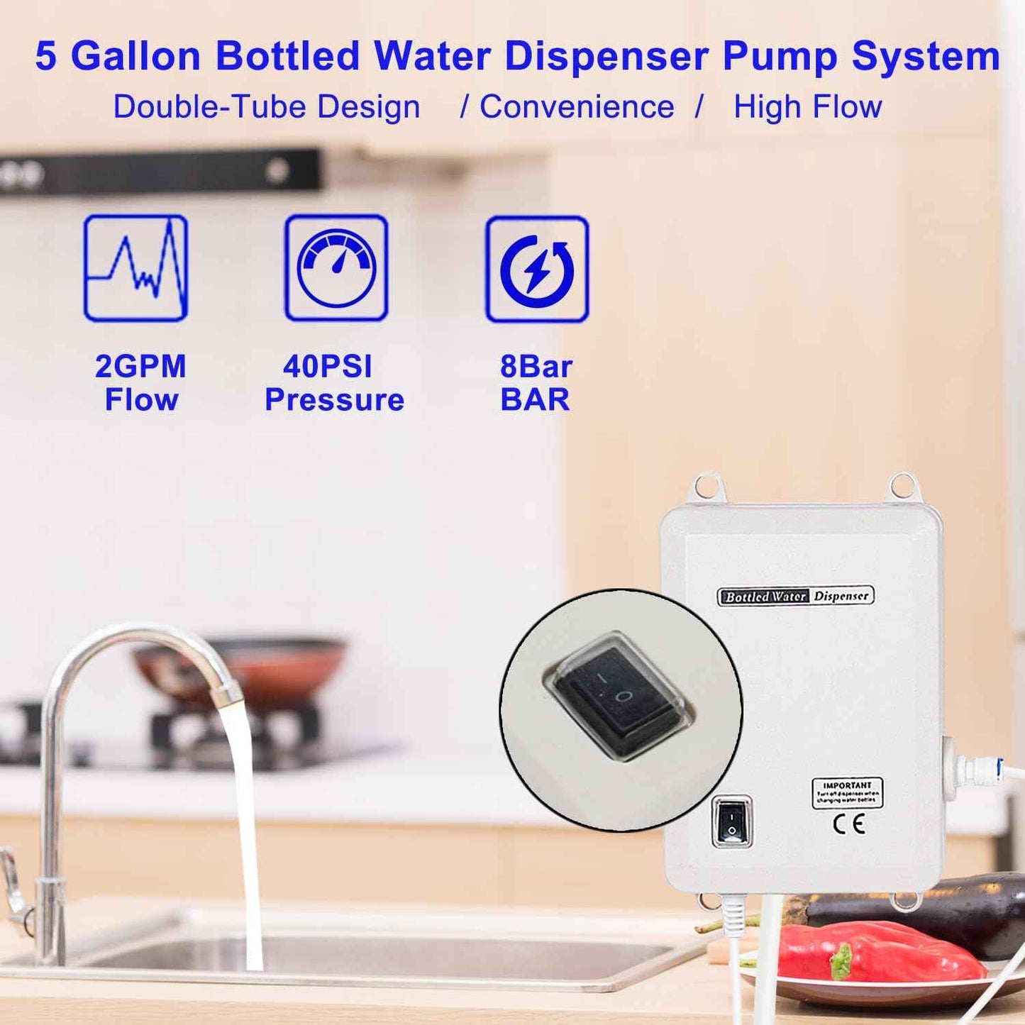 Electric Water Dispenser Pump for 5 Gallon Bottles - Quiet 110V Water Pump for Kitchen & Refrigerator
