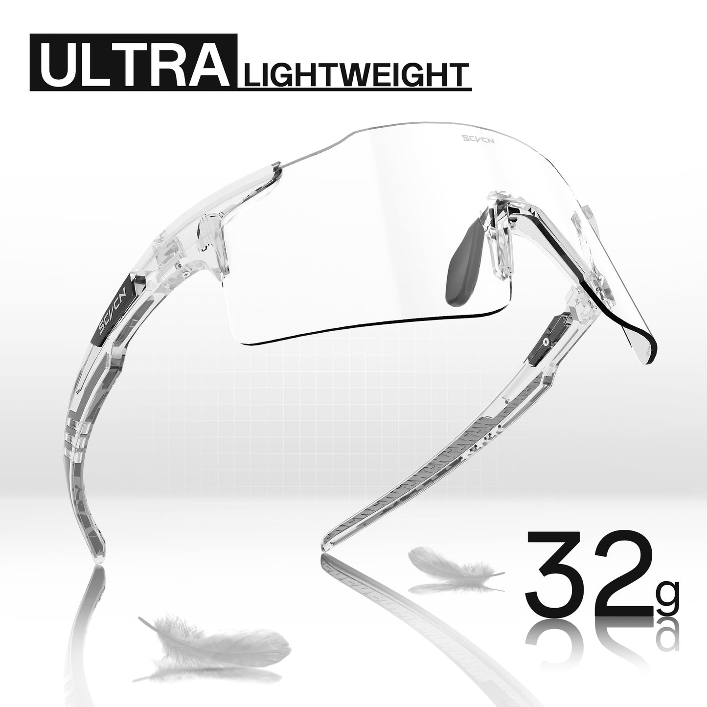 SCVCN Photochromic Cycling Glasses Sports Sunglasses Men Women Clear Bicycle MTB UV400 Protection TR90 Frame Running Mountain Bike Baseball Biking Goggles Riding BMX Golf Driving 18 Transparent