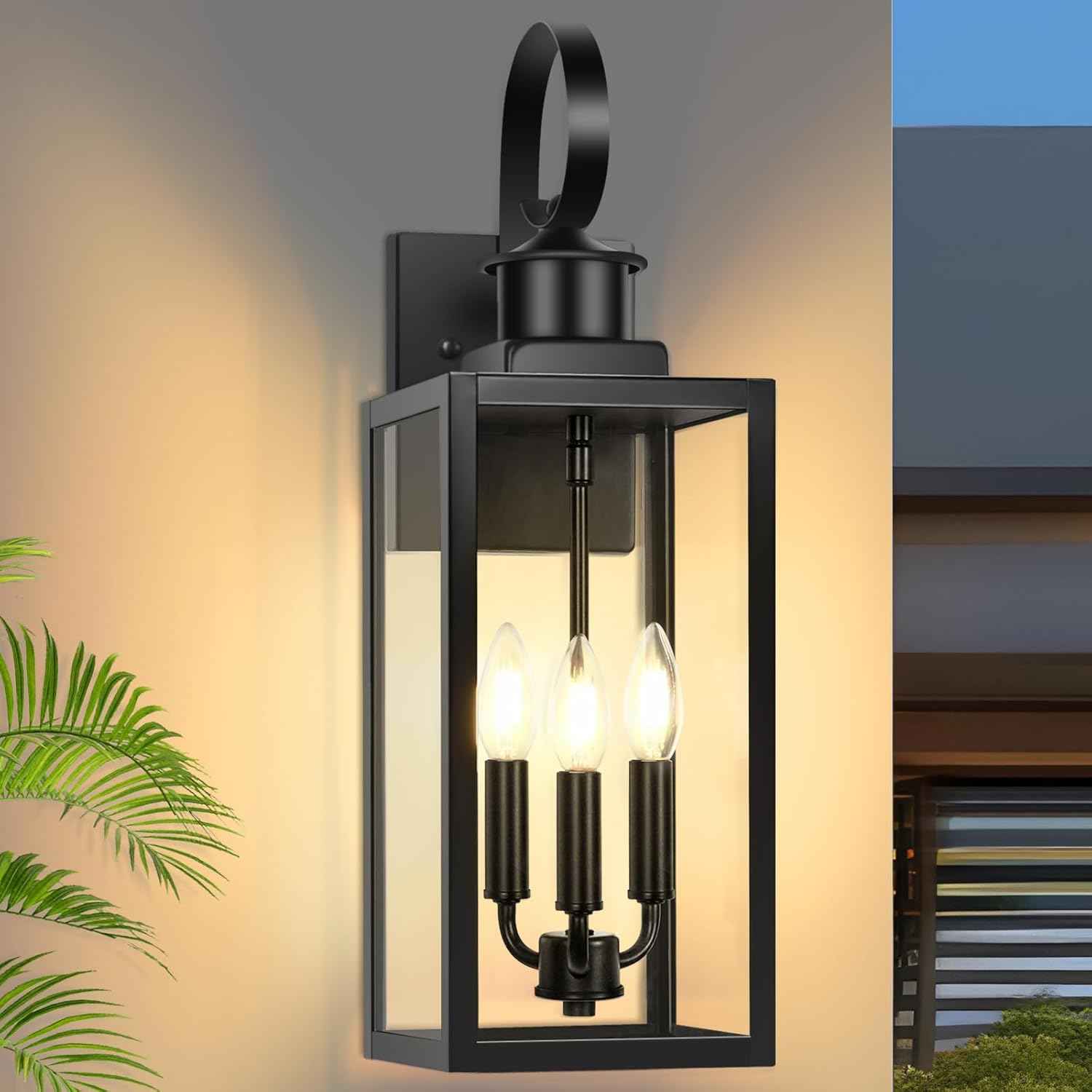 3-Light Waterproof Outdoor Wall Lantern - Black Sconce Fixture for Porch & Garage