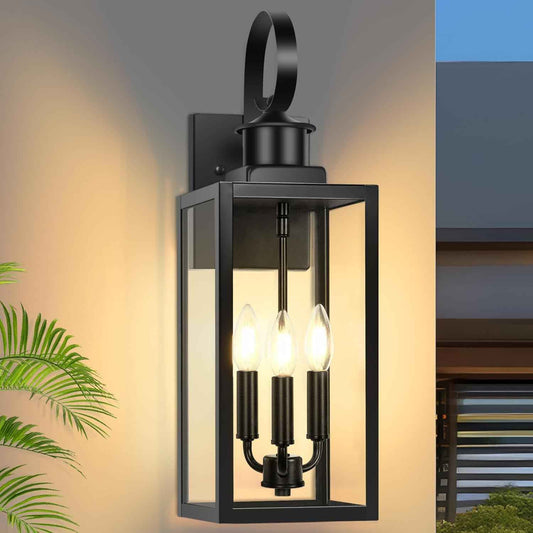 3-Light Waterproof Outdoor Wall Lantern - Black Sconce Fixture for Porch & Garage