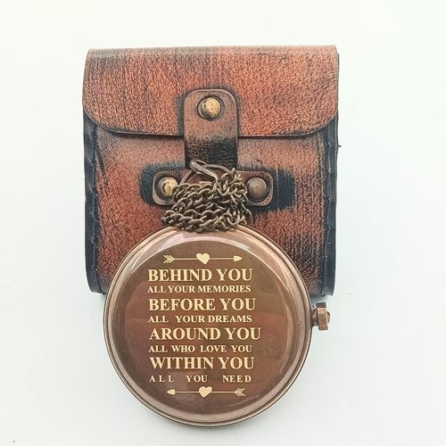 Behind You Engraved Brass Compass Gift for Men - Handcrafted Vintage Brass Sundial Compass – Antique Nautical Sun Clock with Leather Case - Best Graduation Gift - Best College Graduation Gift