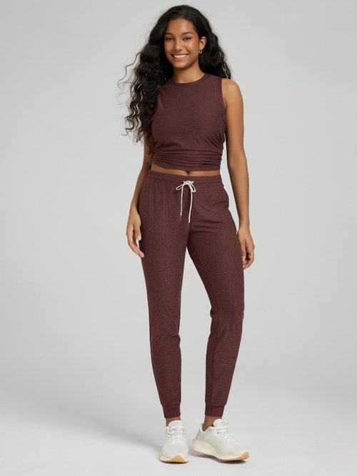 ODODOS Women's Performance Joggers - Ultra Soft odSTRATUM Tech Sweatpants - 25" Mid Rise Cropped Pants with Pockets, Java Heather, X-Small