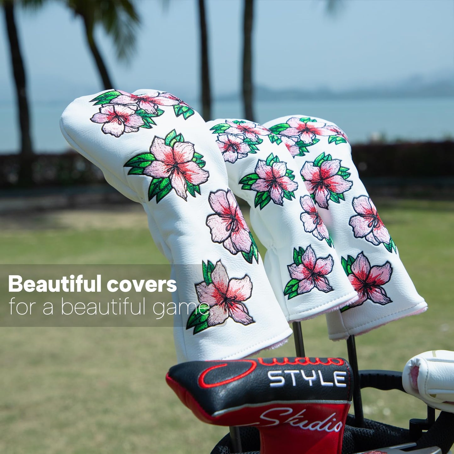 brdejc Golf Headcovers Embroidery Driver Cover Fariway Wood Headcover Hybrid Head Covers Leather Golf Club Covers for Most Brand(for Hybrid)