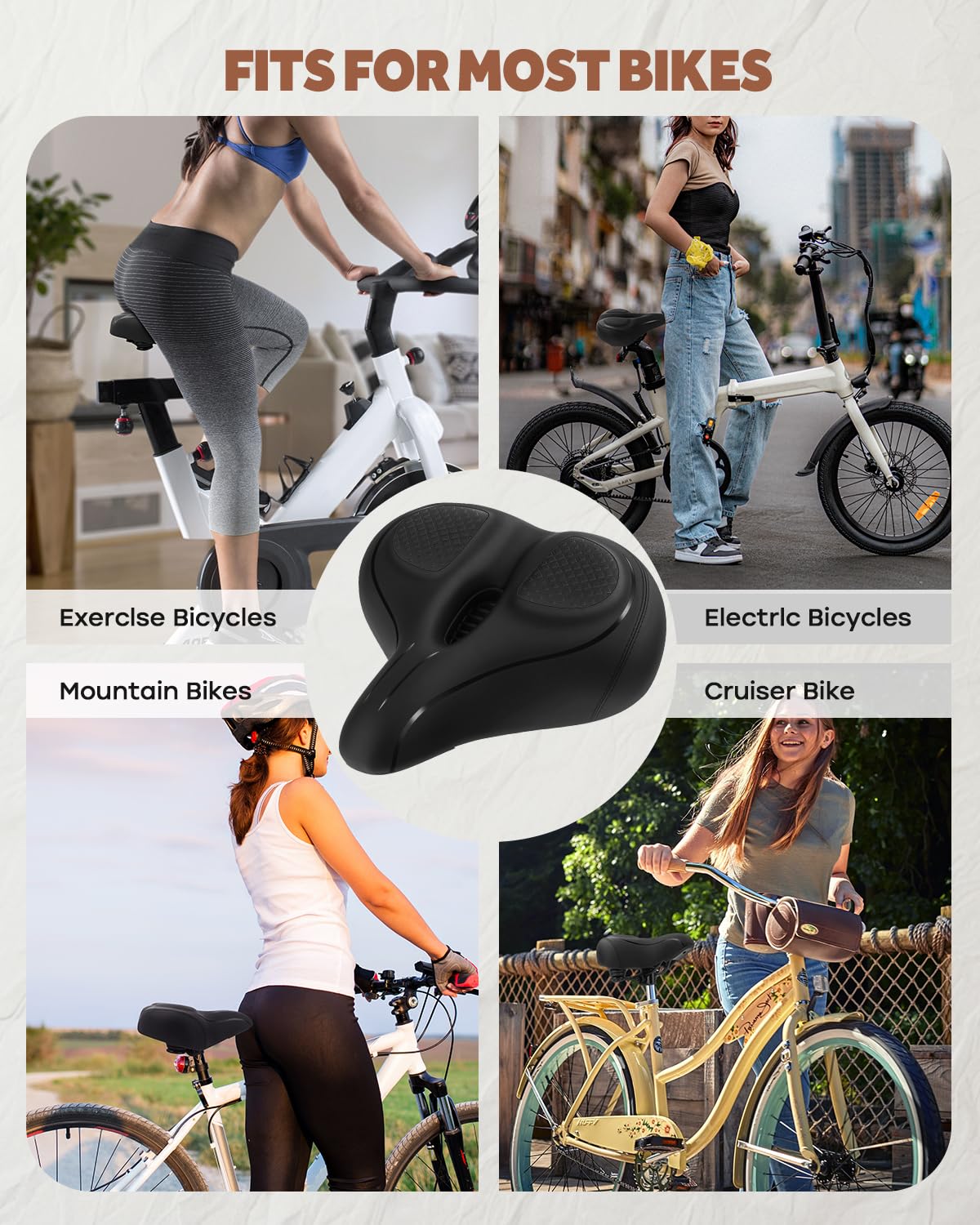 Oversized Bike Seat, Wide Bicycle Seat for Women Men Comfort, Universal Waterproof Bike Saddle Replacement with Safety Reflective Strip for Peloton, Exercise Bikes, Cruiser, City Bikes