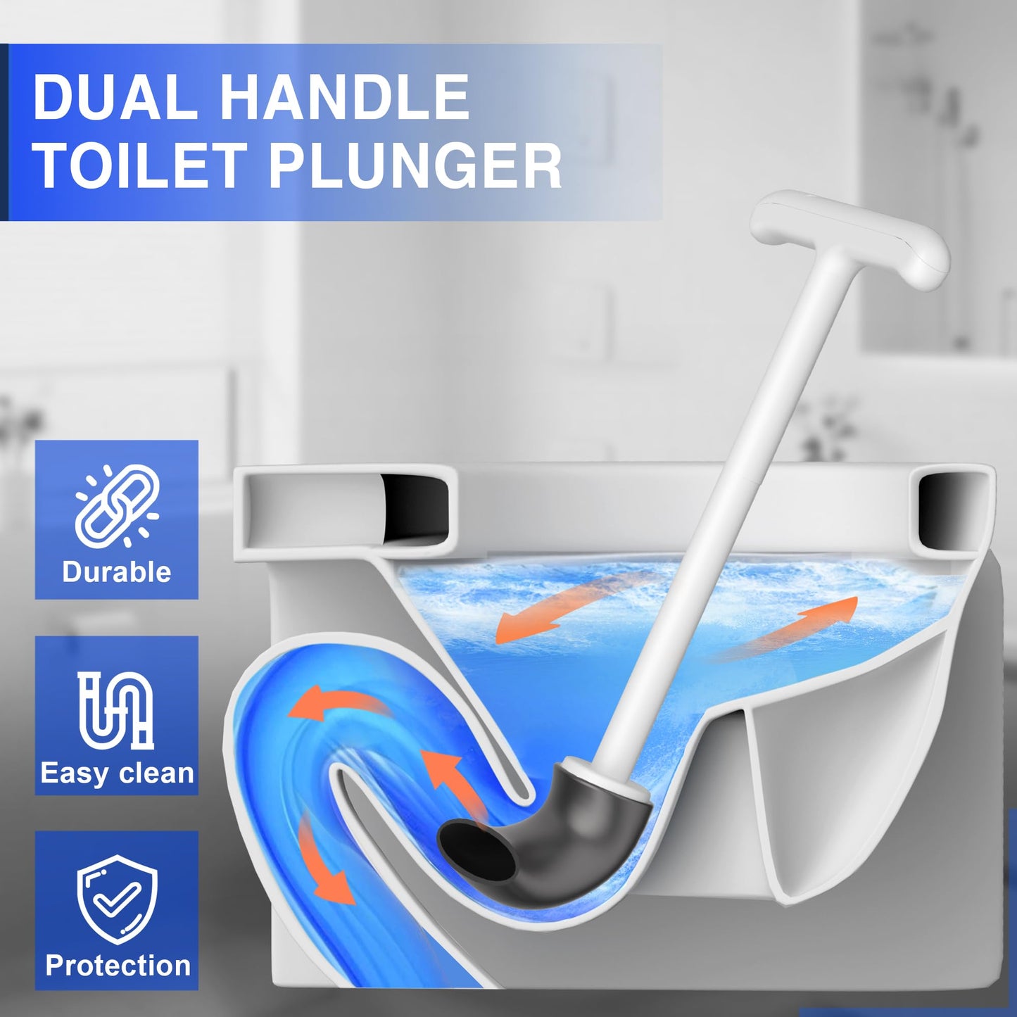 Cinola Upgraded Toilet Plunger with Holder, Wall Mounted Toilet Bowl Plunger with Hideaway Caddy, Dual Handle Plunger for Bathroom Built-in Drip Tray, White