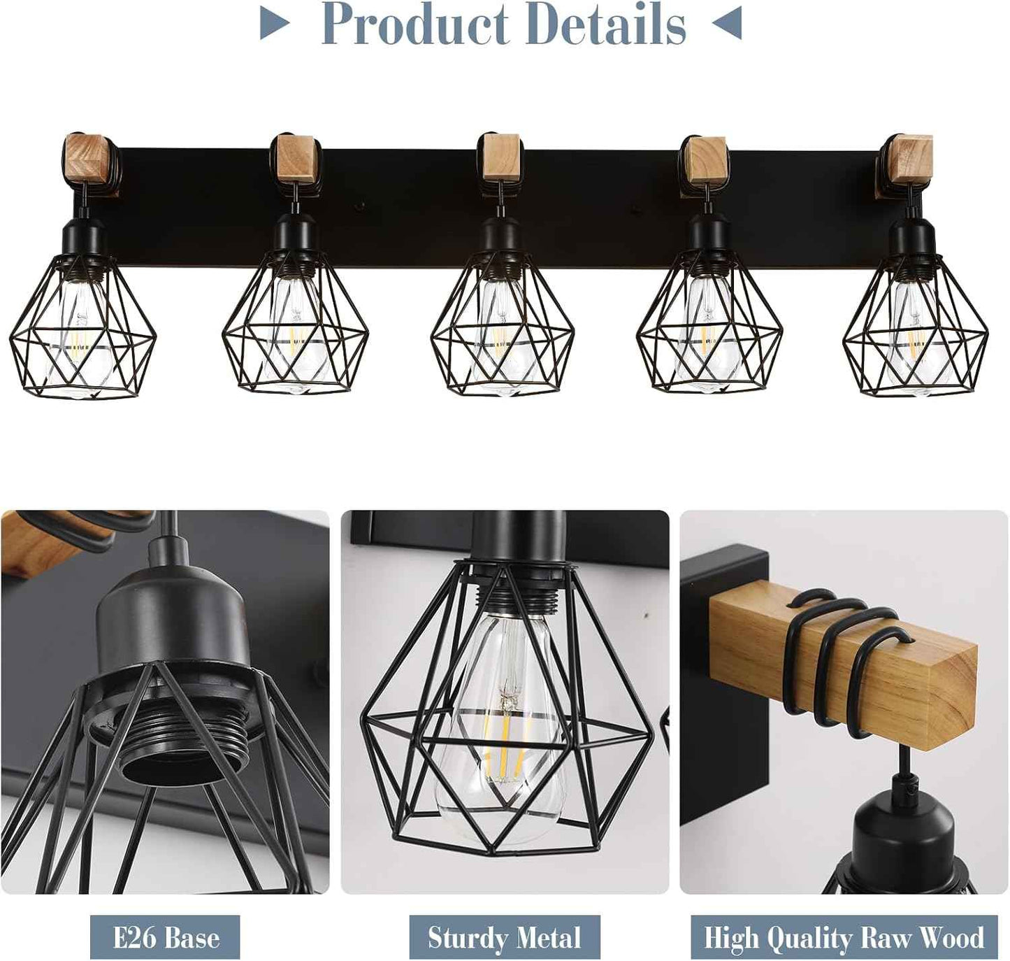 Farmhouse 3-Light Bathroom Vanity Light Fixture - Rustic White Wood Sconces for Mirror