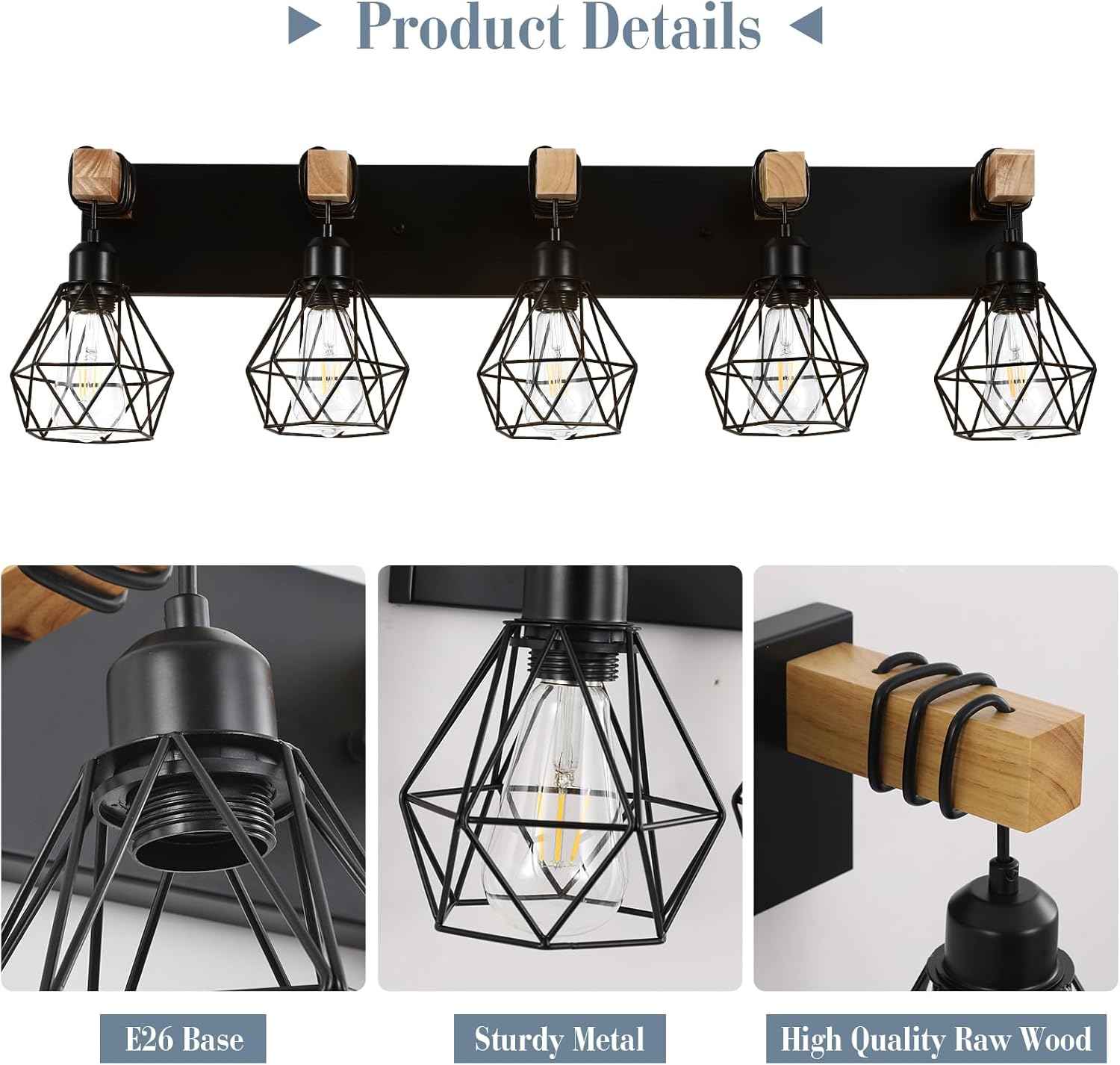 Farmhouse 3-Light Bathroom Vanity Light Fixture - Rustic White Wood Sconces for Mirror