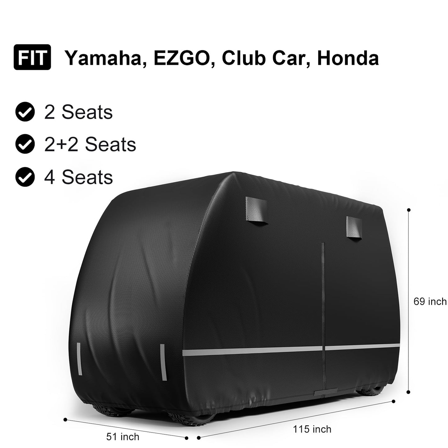 RZKHDZHM 420D Heavy Duty Golf Cart Cover, 3000Pa Waterproof Golf Cart Cover, Oxford Fabric, Waterproof Zipper, Fits for 2/2+2/4 Passenger Yamaha, EZGO, Club Car, Honda