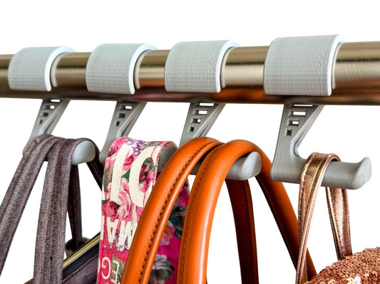 Clean Hang Hooks Closet Organizer Hooks (Gray, 4-Pack) - Designed for Hanging Purses, Handbags, Belts, Bags, Backpacks, Hats, and Accessories in Your Closet