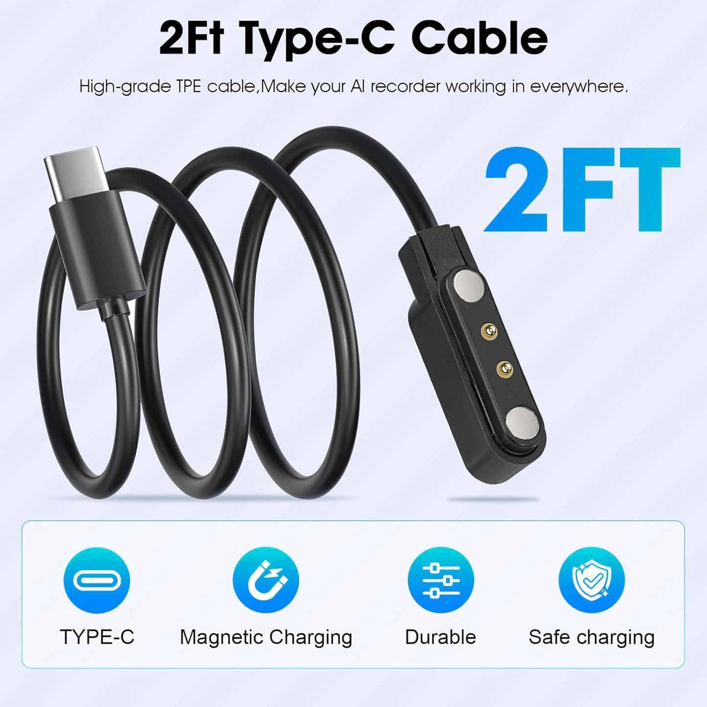 Compatible for Jugeman Smart Watch Charger, Charging Replacement Cable Compatible for Jugeman P131, P99 Smart Watch (Type C-Black+Black, 7.62mm Charger)