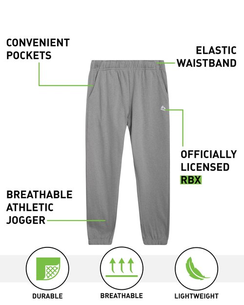 RBX Boys Sweatpants - 2 Pack Performance Fleece Basic Joggers, Athletic Track Pants for Boys with Elastic Waistband (8-16), Size 14-16, Lunar Rock Griffin