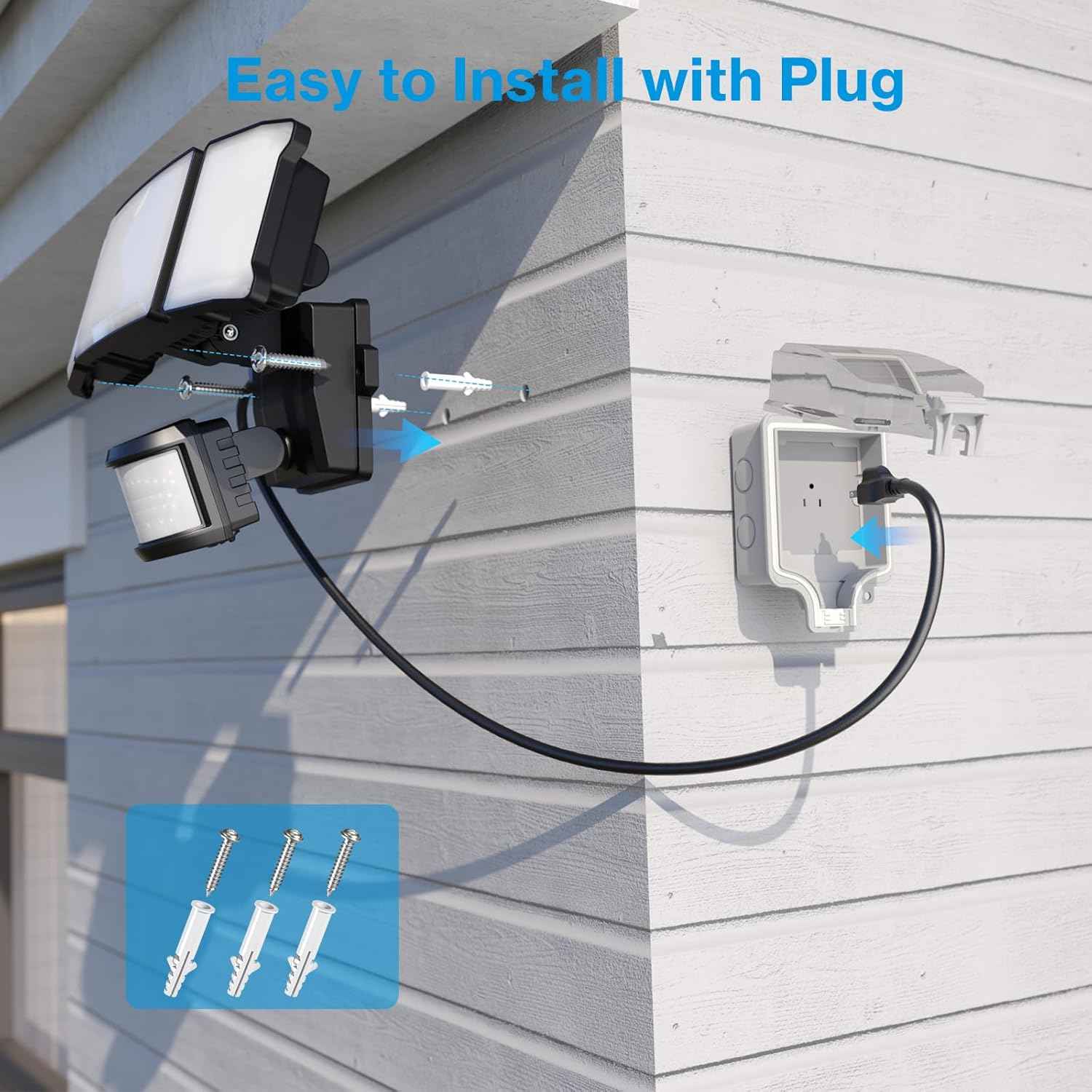 75W Motion Sensor Outdoor Flood Lights - 3 Heads, 7500LM LED Security Lighting, IP65, 6500K for Garage, Yard & Patio (2 Pack)