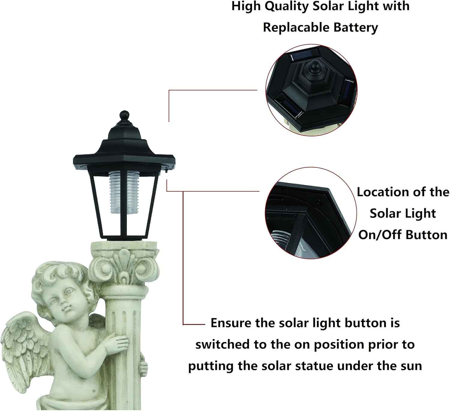 19.7-Inch Solar Angel Statue with Roma Pillar - Outdoor Garden Decor & Christian Gift
