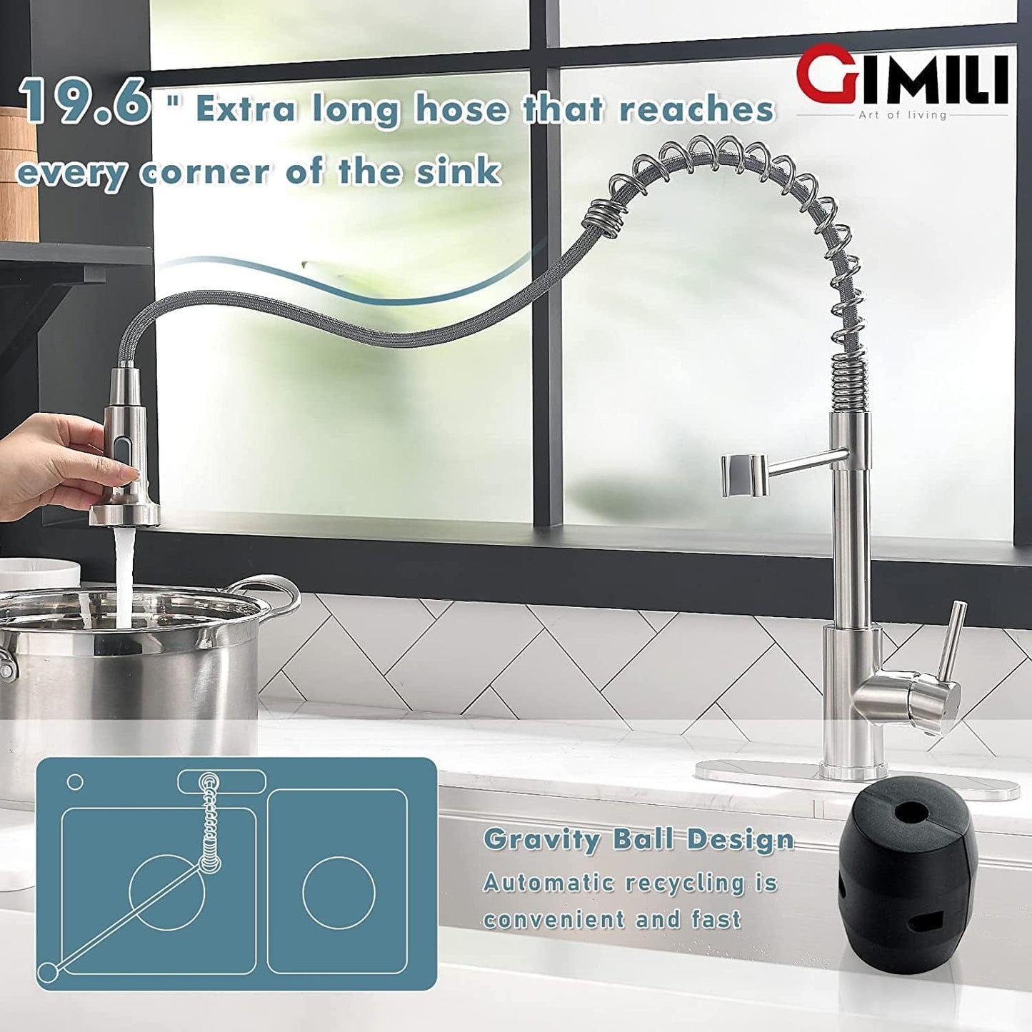 Matte Black Kitchen Faucet with Soap Dispenser - Commercial Single Handle Pull Down Sprayer