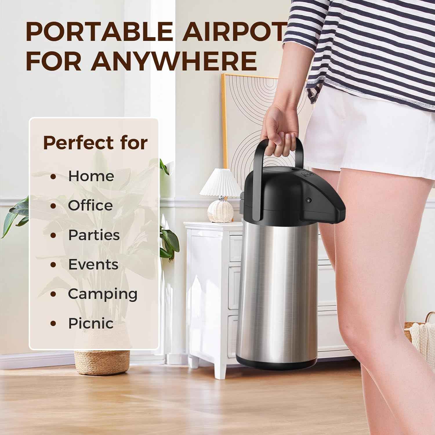 Large 102OZ Stainless Steel Coffee Carafe - Insulated Airpot Dispenser for Hot Drinks