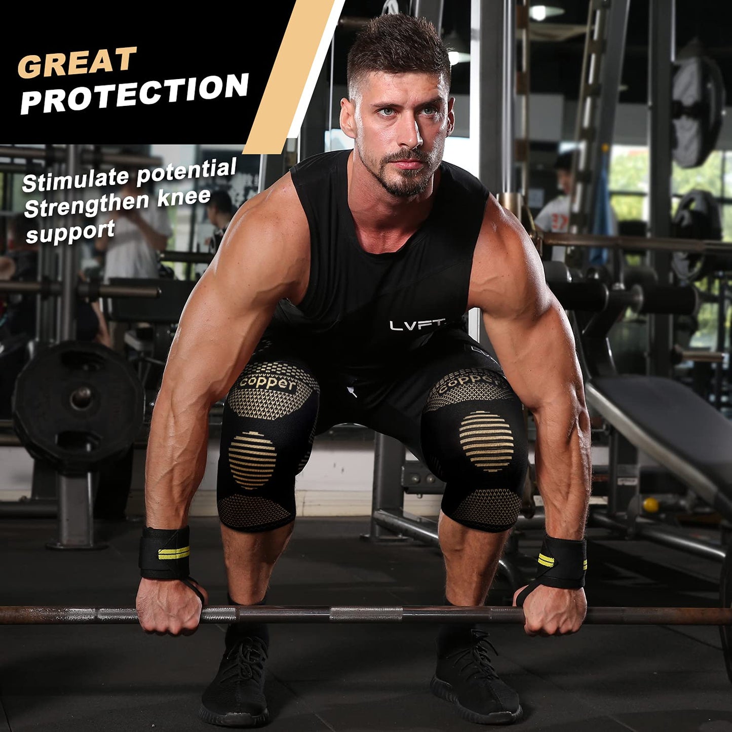 JHVW Copper Knee Brace for Women Men, 2 Pack Knee Braces for Knee Pain, Knee Support Compression Sleeve for Meniscus Tear, ACL & Arthritis Pain Relief