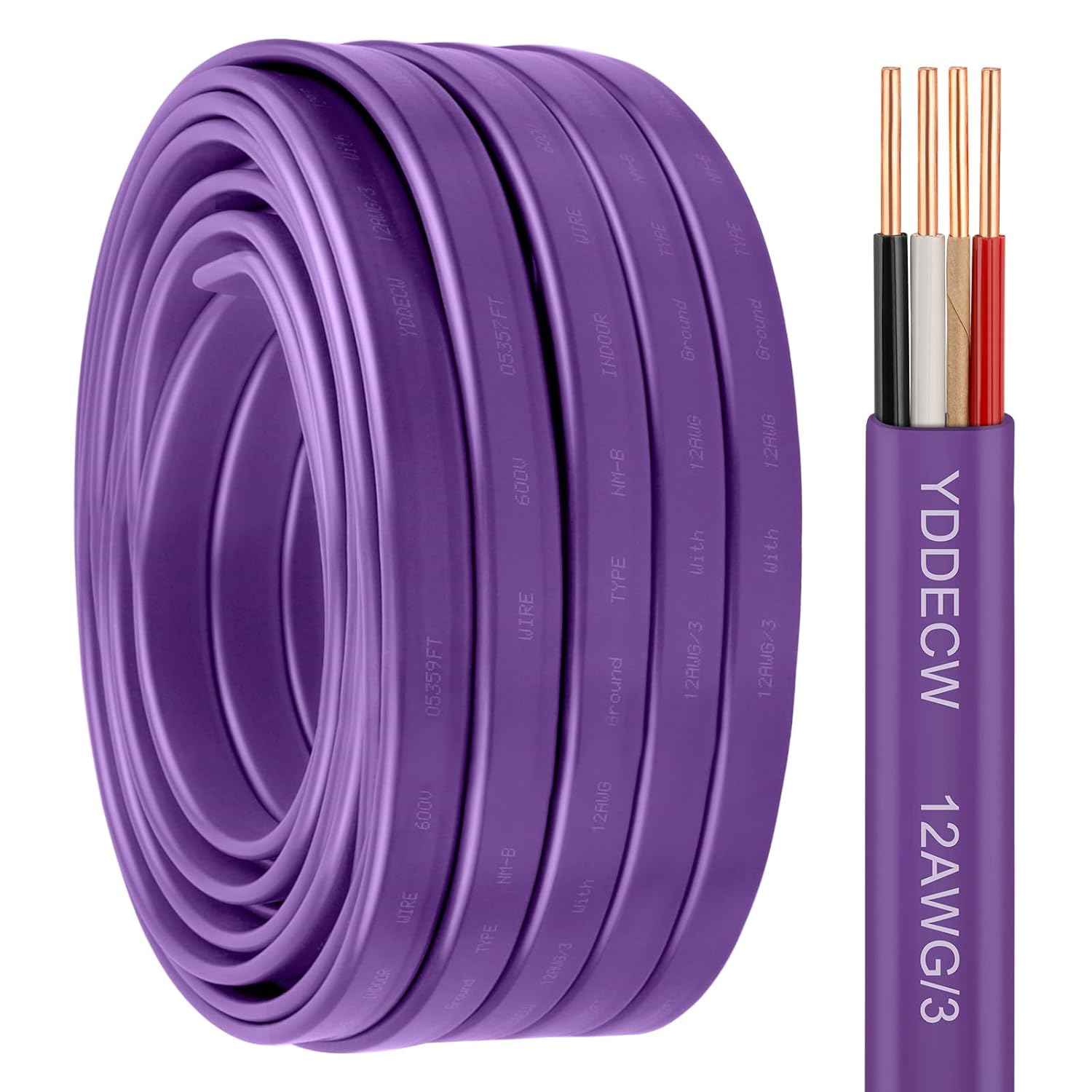 14 Gauge NM-B Wire with Ground - 50FT Pure Copper Indoor Electrical Cable for Outlets & Switches