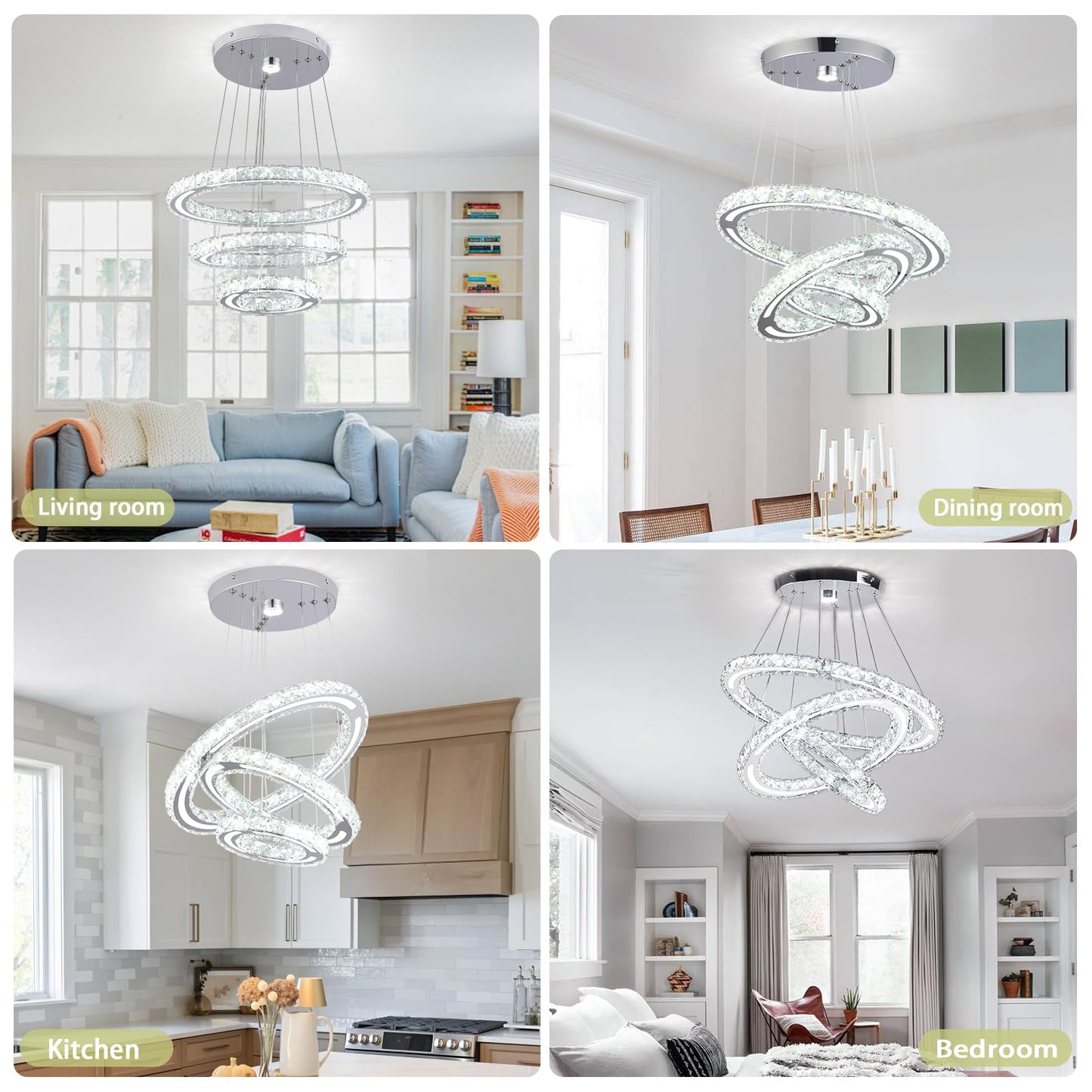 FRIXCHUR LED Chandeliers Crystal Chandelier Modern Ceiling Light Fixture 3 Ring Adjustable Pendant Light Chandelier for Bedrooms Living Room Dinning Room (Cool White)