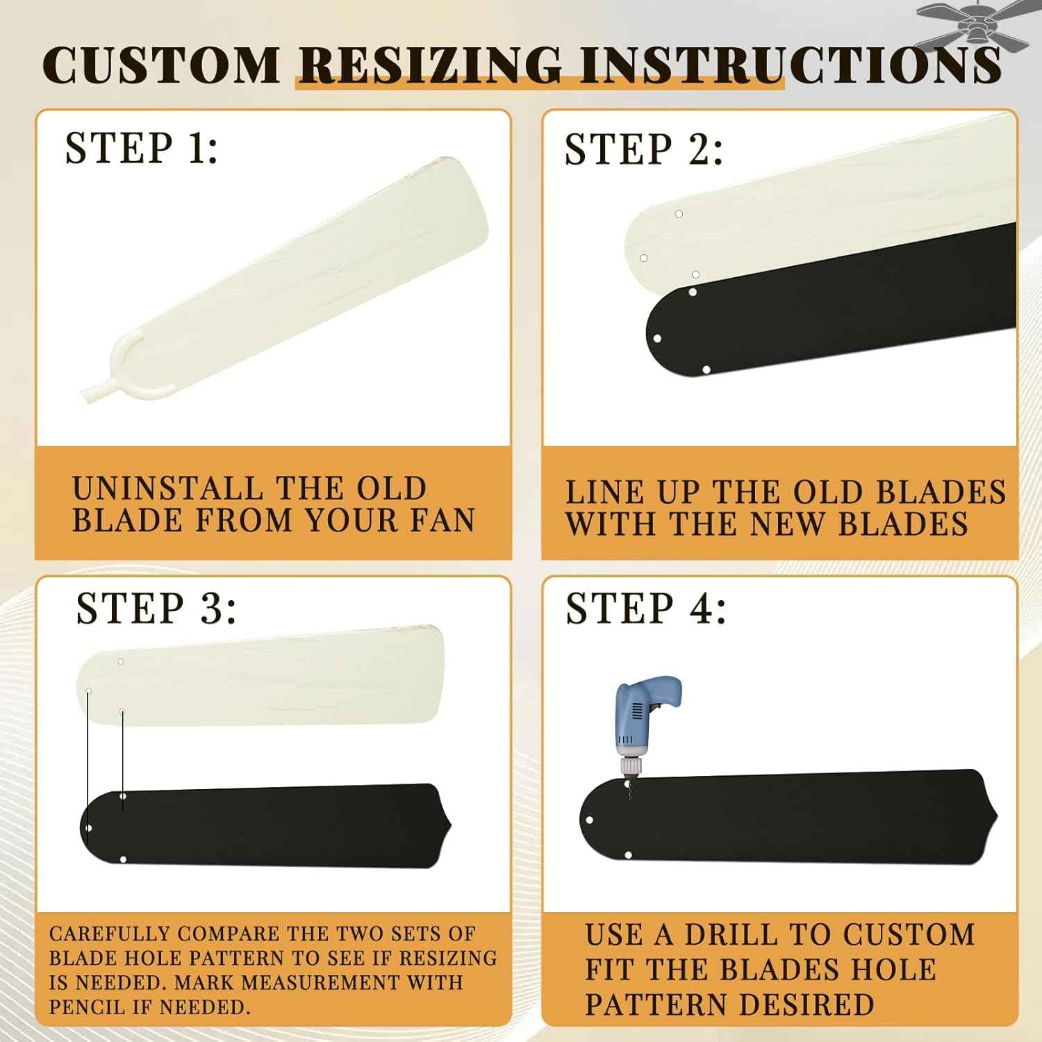 42-Inch Waterproof Replacement Fan Blades - 5 Pcs for Indoor/Outdoor Ceiling Fans