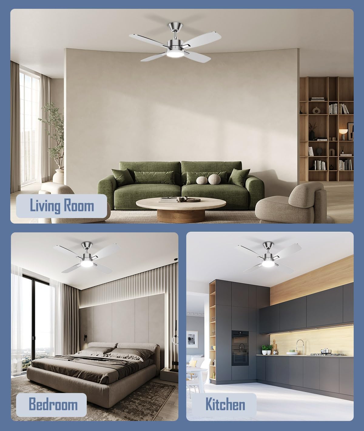52-Inch Ceiling Fan with Remote Control & Dimmable Light - Noiseless DC Motor for Indoor/Outdoor Use