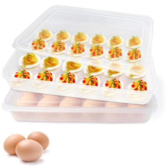 Qyyiguf 2 Pack Deviled Egg Containers with Lid,Clear Portable Storage Carrier Egg Holder,Stackable Plastic Egg Tray Carrier for Fridge,Kitchen,Keep Fresh(48 Eggs)
