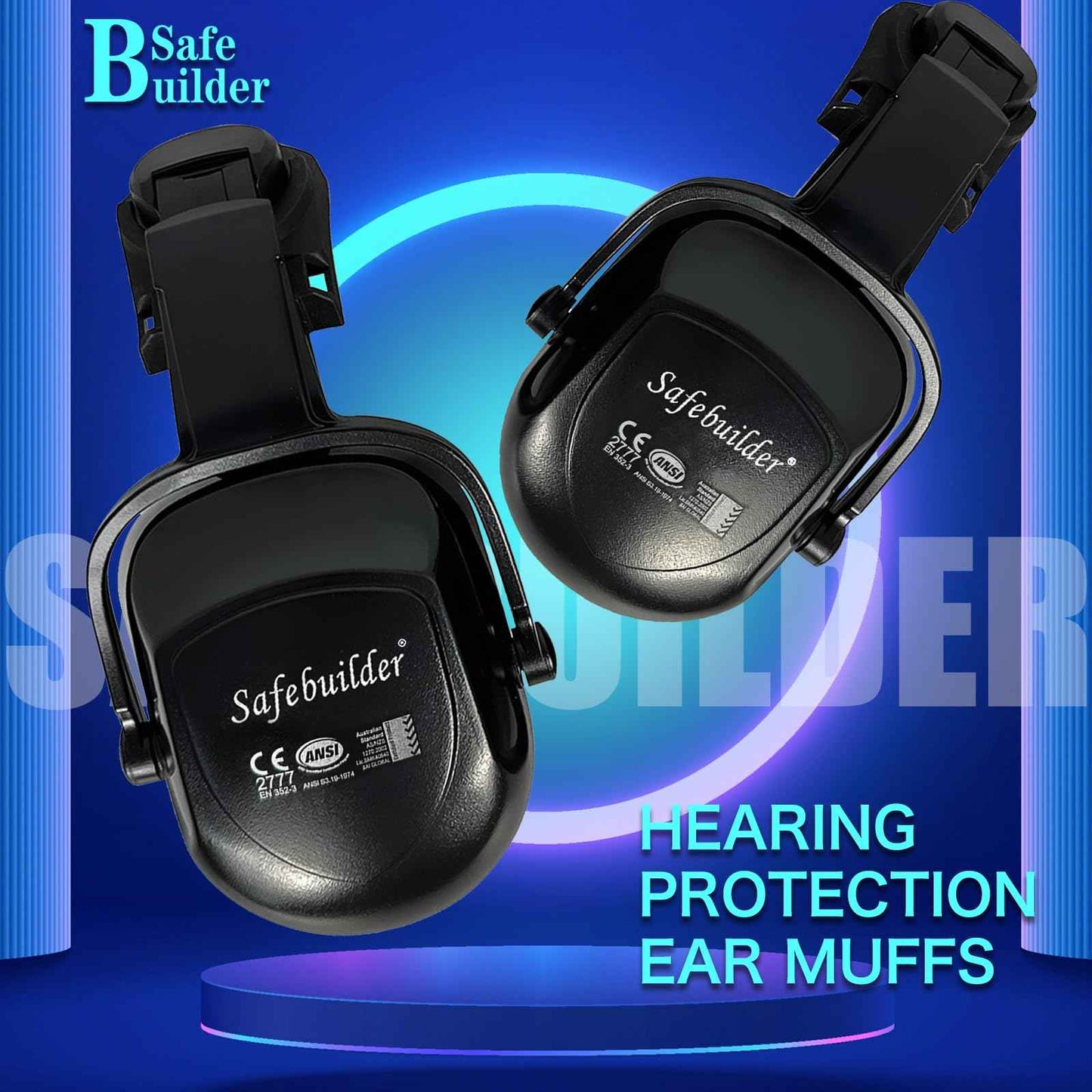 SAFEBUILDER 30dB Ear Muffs Hard Hats Type Safety Earmuffs For Safety Helmet Noise Cancelling Earmuffs Noise Reduction (Helmet Type Black 07E Ear Muffs)