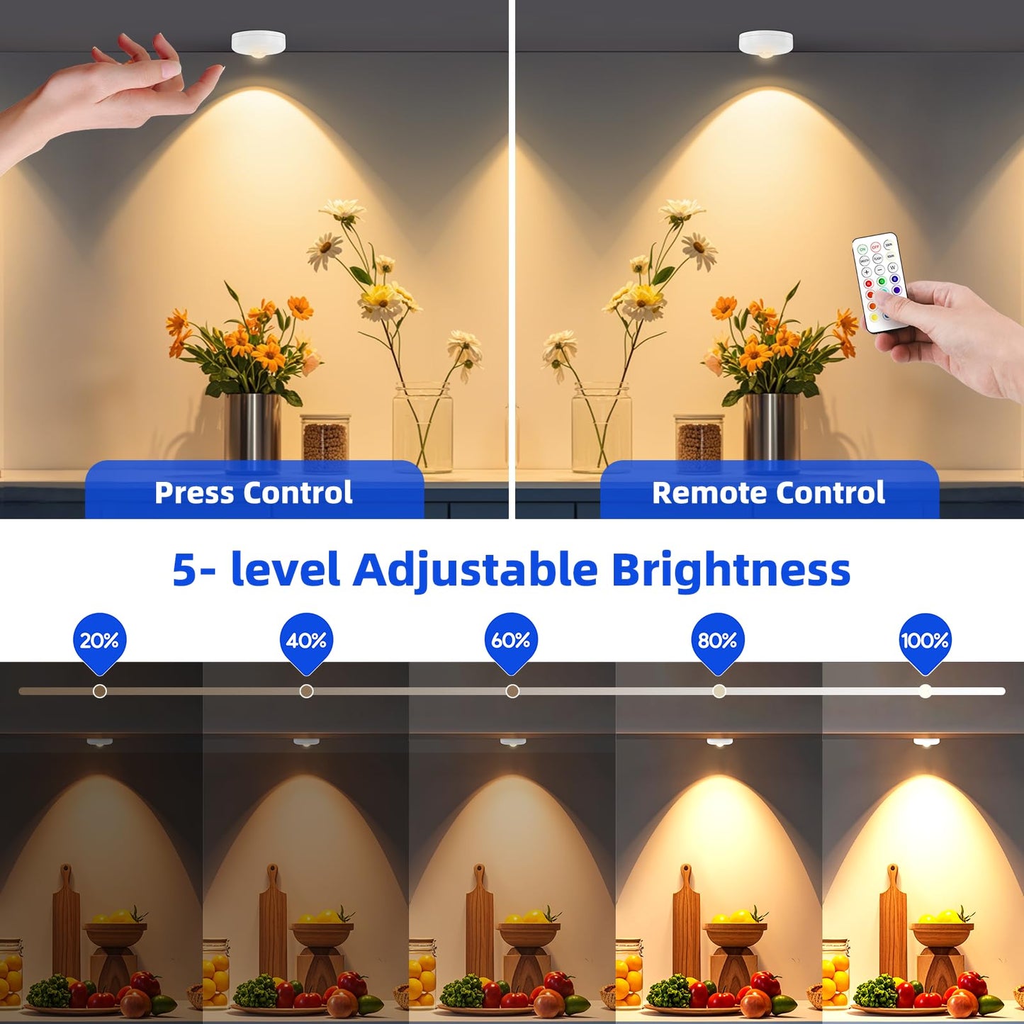 Aokpsrt LED Puck Lights with Remote Control, 13 Colors Battery Operated Tap Lights, Dimmer& Timer Magnetic Under Cabinet Light, Wireless Stick on Light for Closet, Bedroom, Kitchen White 3Pcs