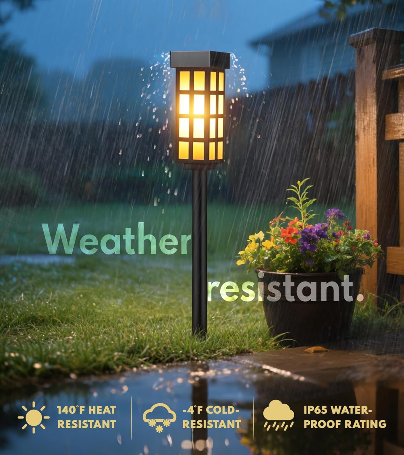24" Solar Pathway Lights - 8 Pack Outdoor Garden Lights with Auto On/Off, Waterproof IP65