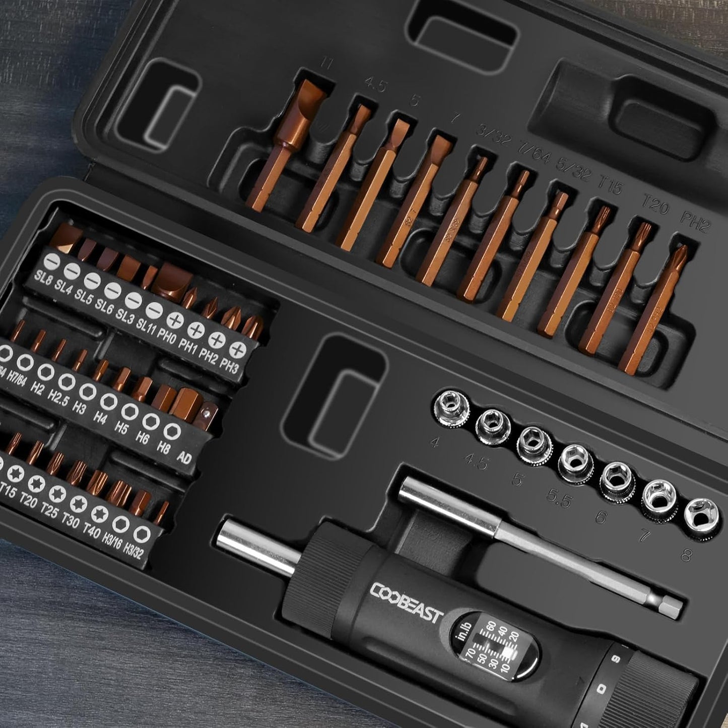 49-Piece Torque Screwdriver Set with 10-70 Inch Pound Torque Wrench & S2 Bits for Bike Repair