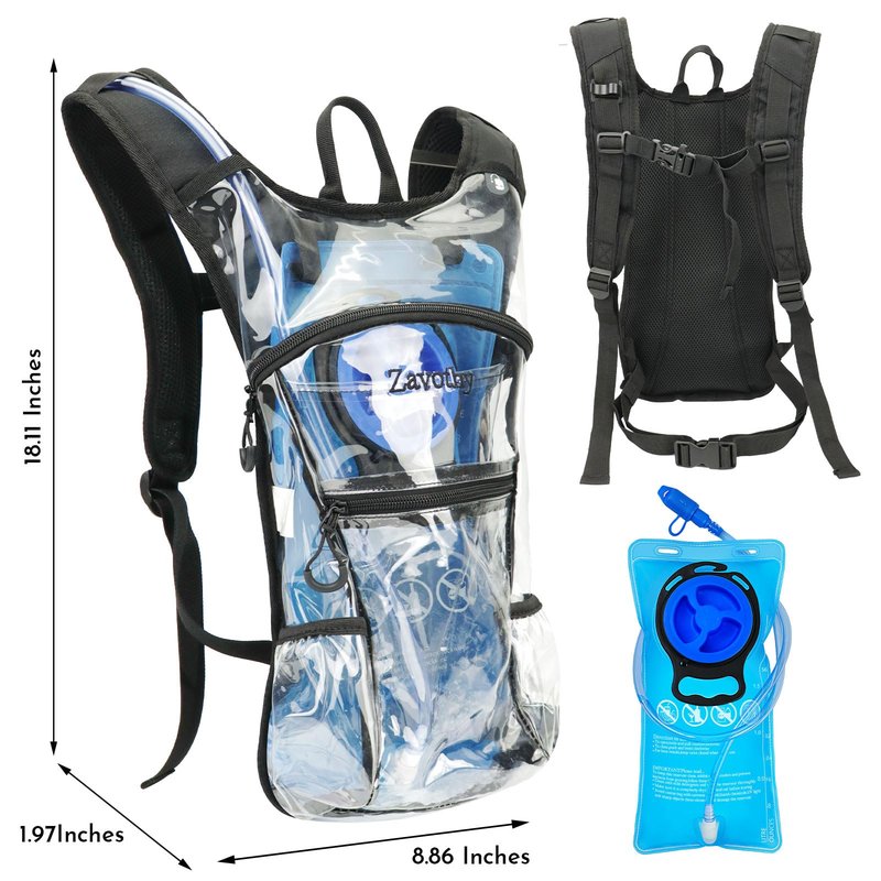 Zavothy Transparent Rave Hydration Pack - Hydration Backpack - Hydropack with 3L Bladder - Water Backpack for Festivals, Hiking, Running, Biking and More