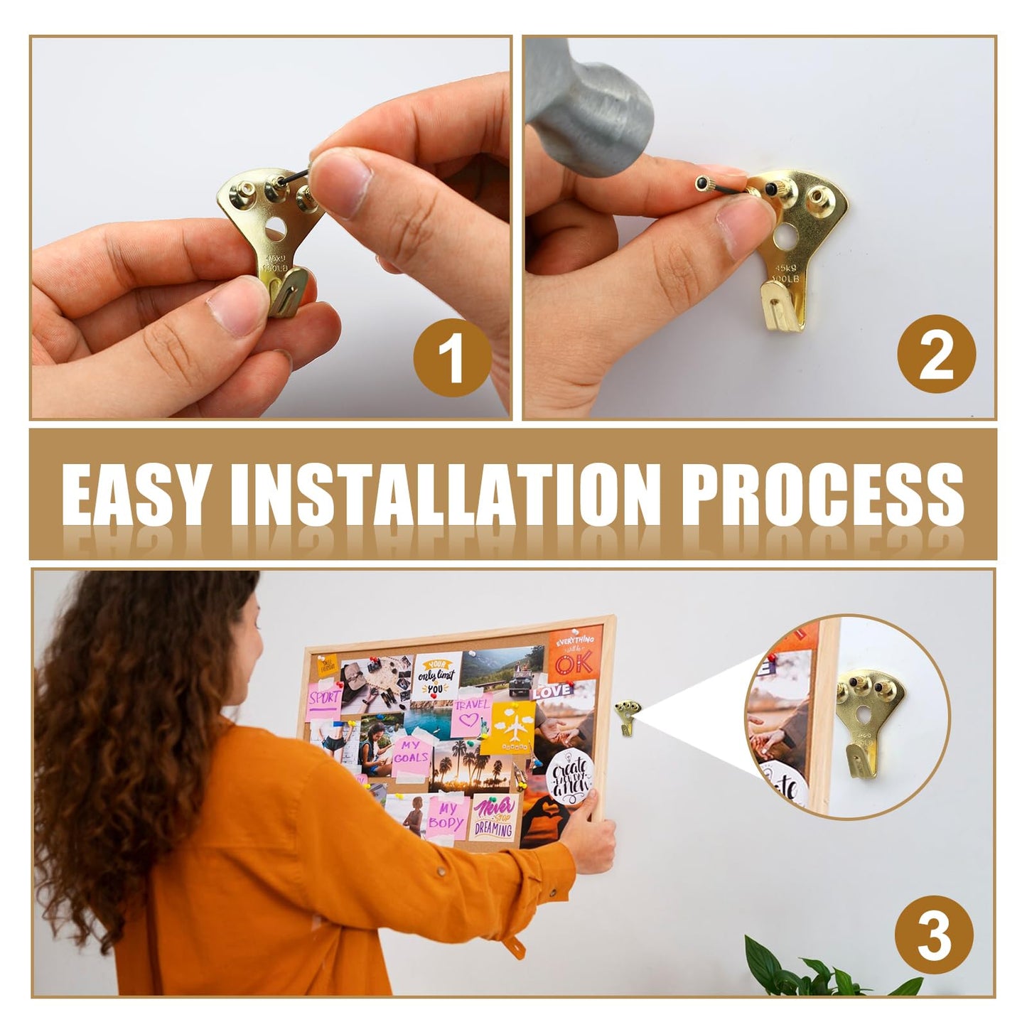 150Pcs Heavy Duty Picture Hangers Kit, Supports 10-100 lbs – Premium Wall Hanging Hooks with Nails for Drywall & Wood, Ideal for Pictures, Clocks, Mirrors, and Home Decor