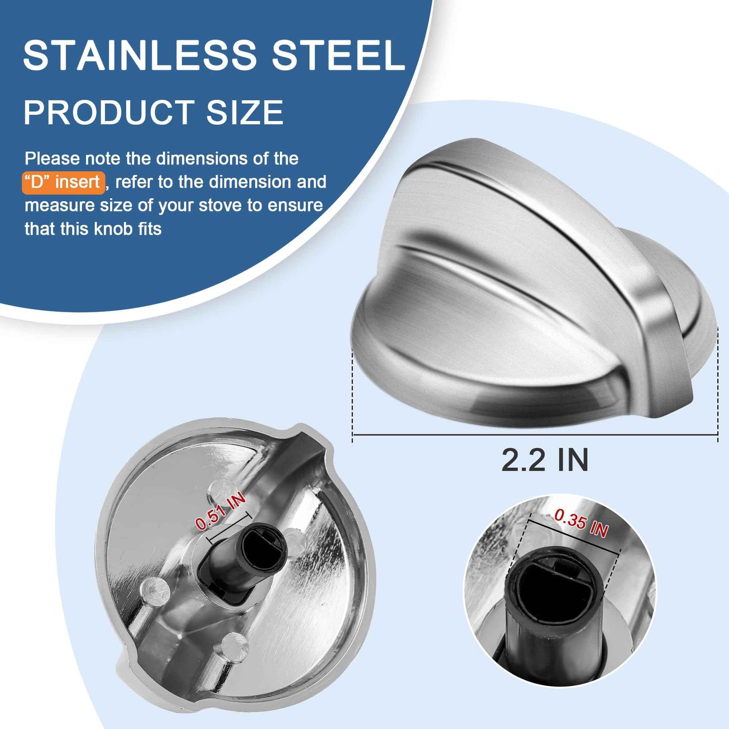 Fetechmate WB03T10325 Burner Control Knobs Replacement for G-E Stove Knob Replace 2691864 PS3510510 WB03T10325 Heavy Metal Knobs 6 Pack