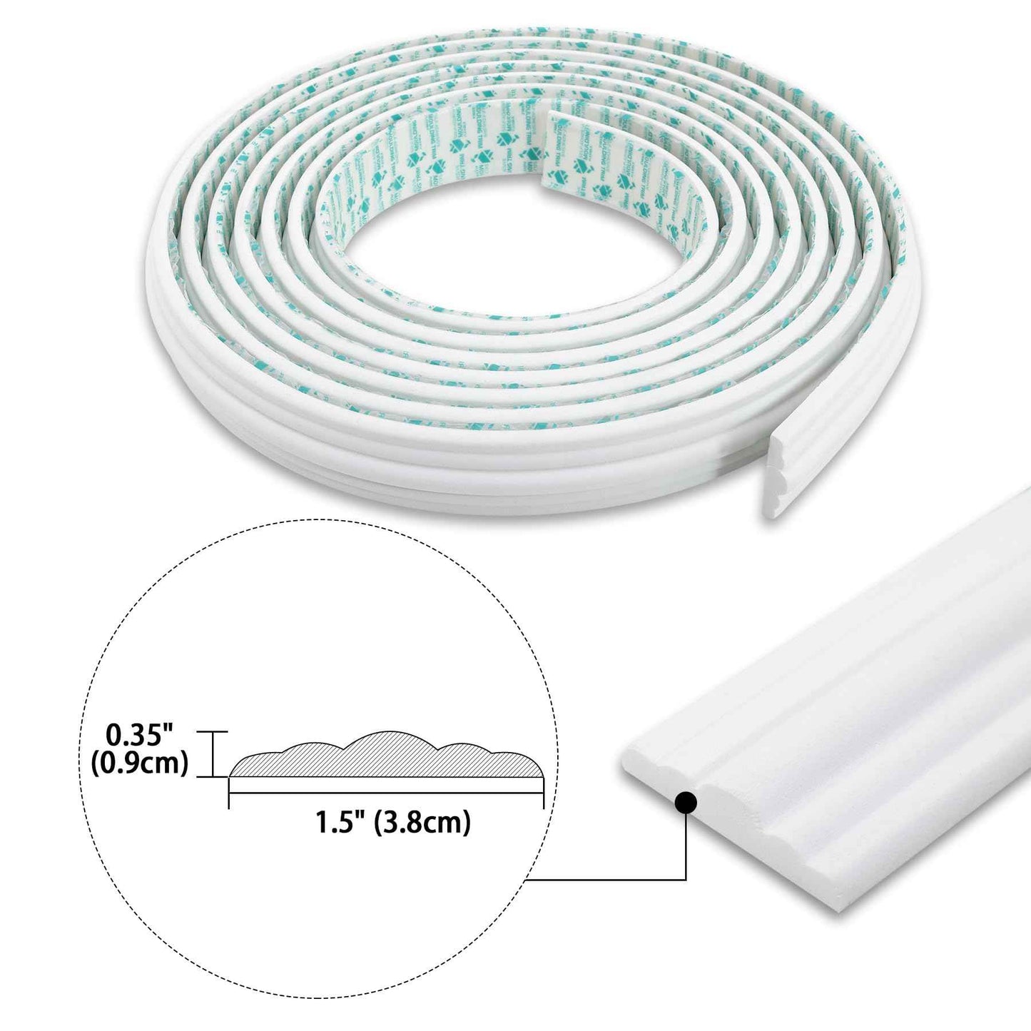 Trimold 118" x 1.5" Lightweight Peel and Stick Chair Rail Molding, Flexible Accent Wall Trim for Home Decoration & Protection