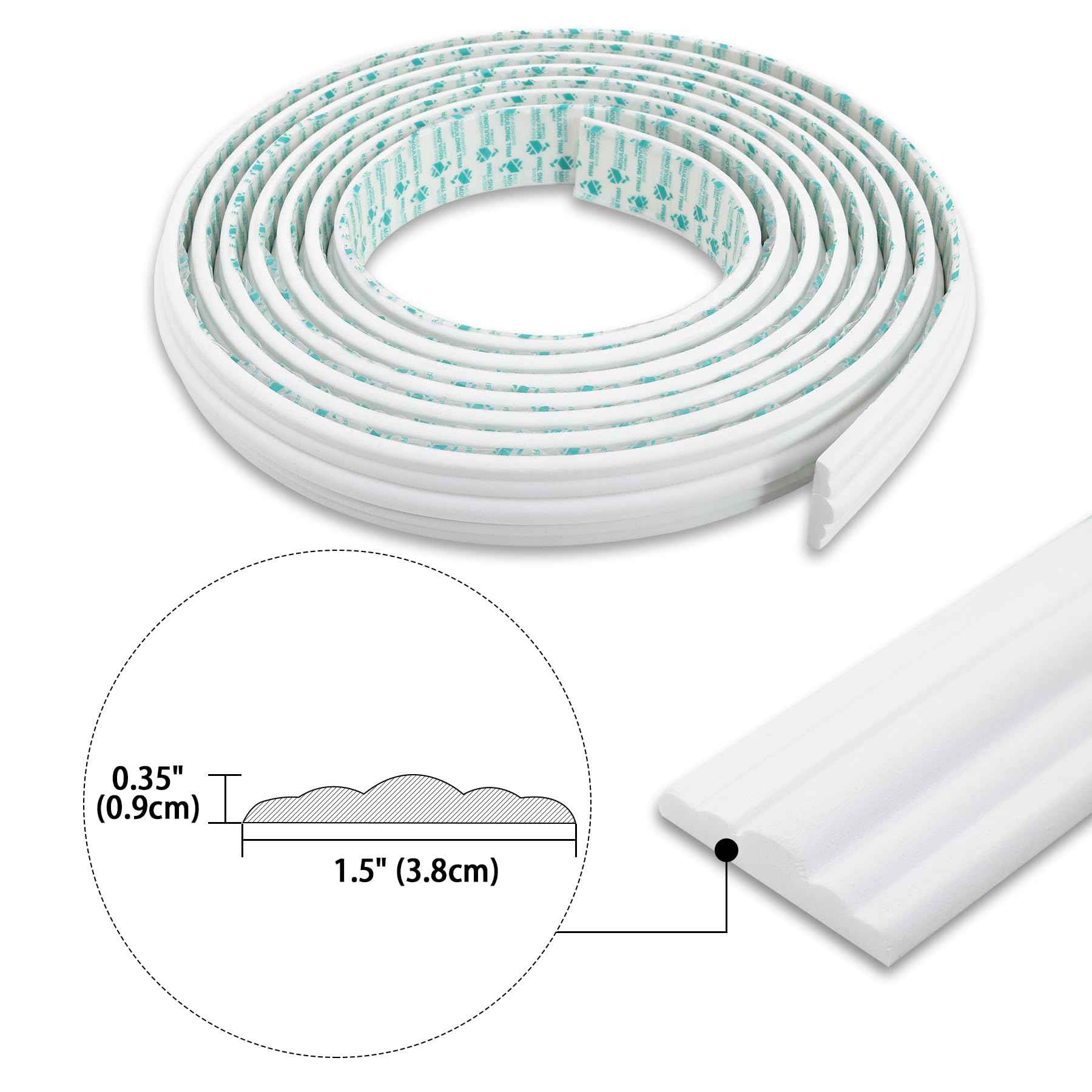 Trimold 118" x 1.5" Lightweight Peel and Stick Chair Rail Molding, Flexible Accent Wall Trim for Home Decoration & Protection
