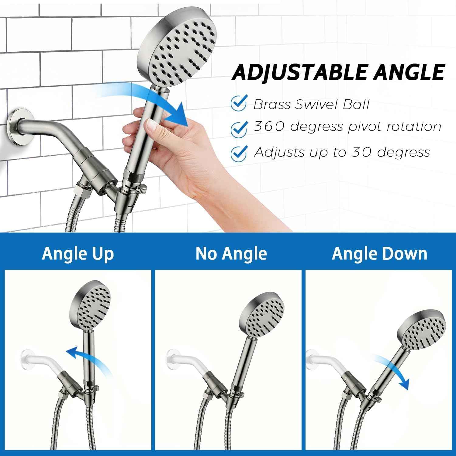 Brushed Nickel Handheld Shower Head with Extra Long Hose & Water-Saving Valve - Modern Design, 1 Setting, 10-Year Warranty