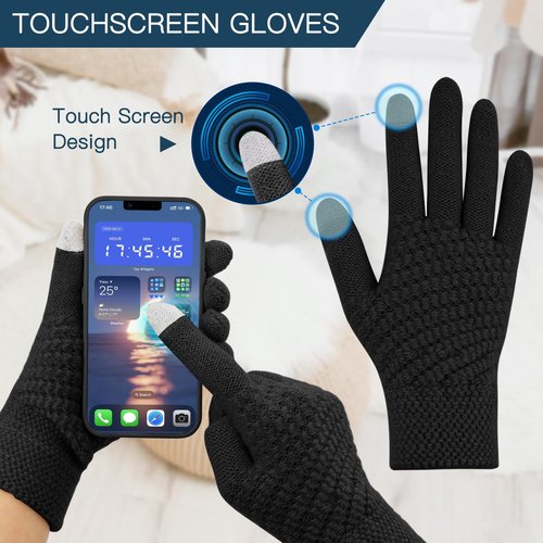 Double Couple 4pcs Winter Beanie Hat Scarf Touch Screen Gloves and Warm Knit Wool Socks Set for Women Knit Hat with Faux Fur Ball Scarves Glove
