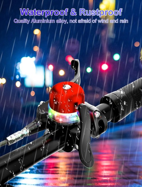 Bike Bell for Kids & Adults, Light up Bike Accessories Adjustable with Ferrules Fit for 0.74-1.25in(19-31.8mm) Bicycle Handlebars, Aluminum Made & Crisp Sound for Mountain Dirt Road Bike Ebike(Red)
