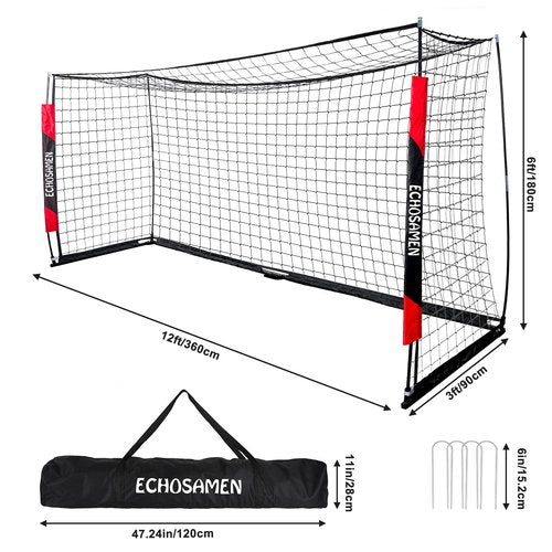 ECHOSAMEN 12X6FT Soccer Goal, Portable Soccer Goals for Backyard, Easy to Carry, Easy to Install, Comes with 1 Carry Bag, 4 Ground Nails, Youth and Adult Training Equipment.