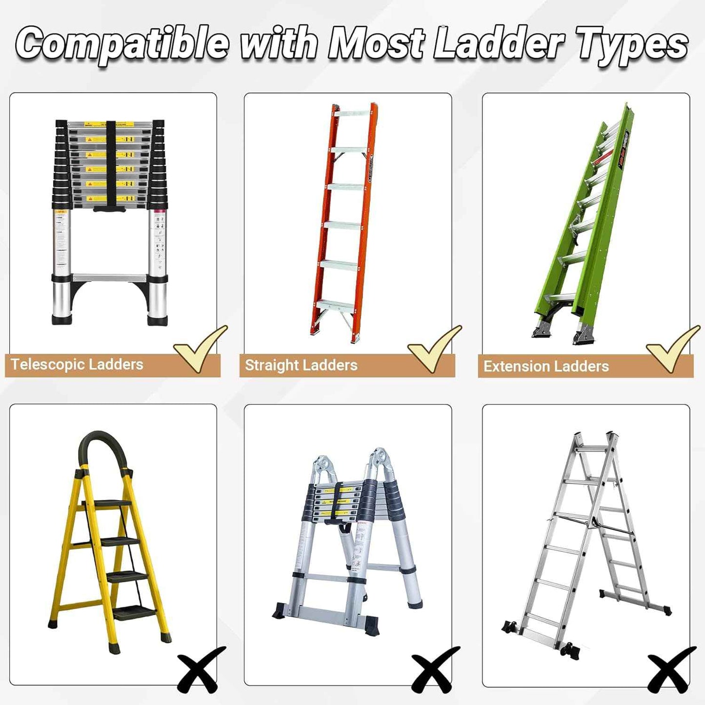 Heavy-Duty Ladder Extender for Stairs - Adjustable Non-Slip Levelers, 10.2"-16.5" Height