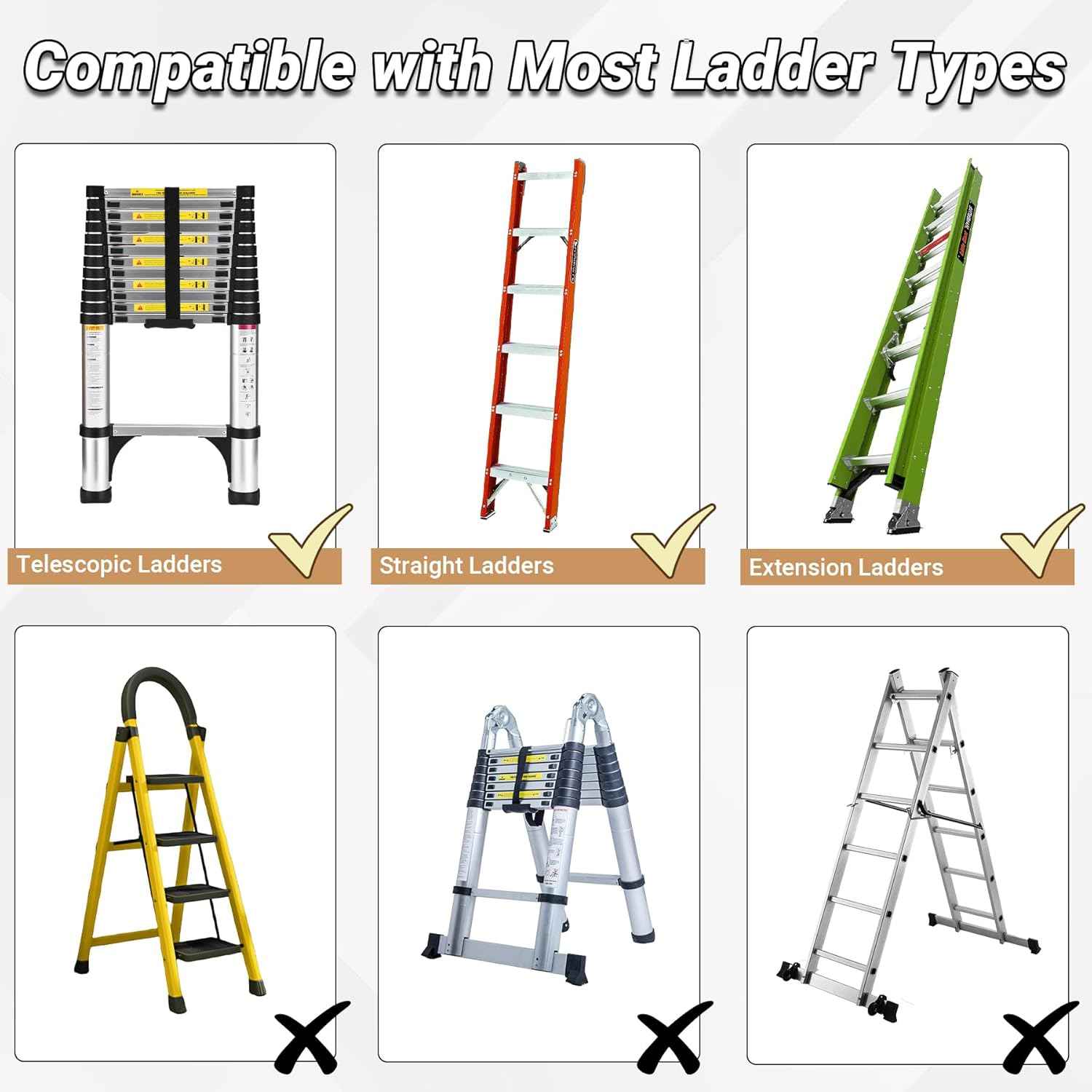 Heavy-Duty Ladder Extender for Stairs - Adjustable Non-Slip Levelers, 10.2"-16.5" Height