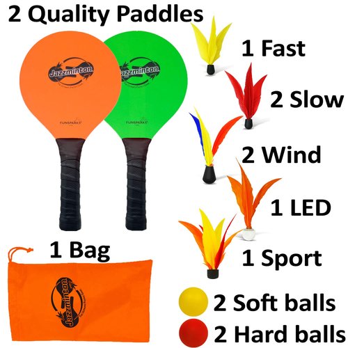 Jazzminton-Sport Paddles - Racquetball Game Fun for Kids & Adults - All Season Indoor Outdoor Games for All