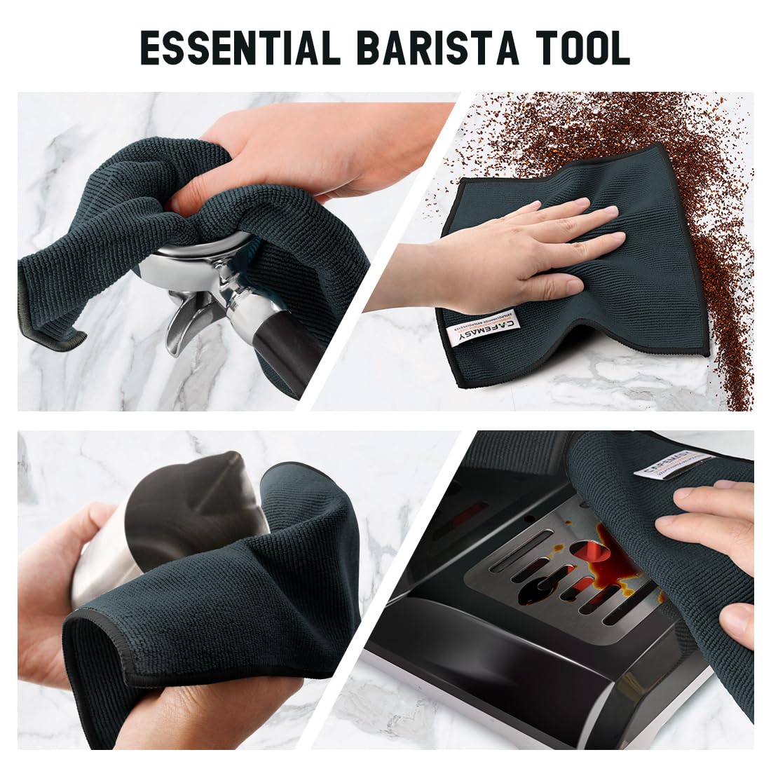CAFEMASY Barista Towels Espresso Machine Accessories - 4 Pack Premium Absorbent Barista Cloth 8"x 8" Microfiber Coffee Machine Steam Wand Cleaning Rag Coffee Towel for Espresso Bar