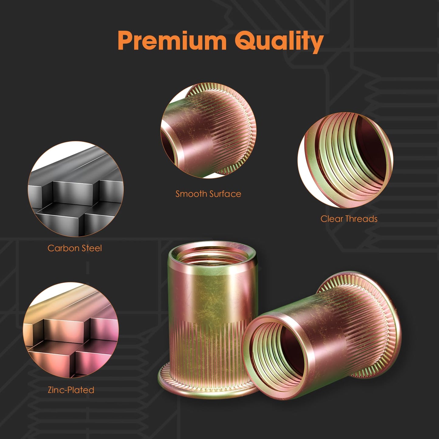 HANGLIFE Rivet Nut, M12 Metric Rivnut - Flat Head Nutserts, Zinc Plated Carbon Steel Knurled Body Threaded Insert Nuts, 20 Pieces